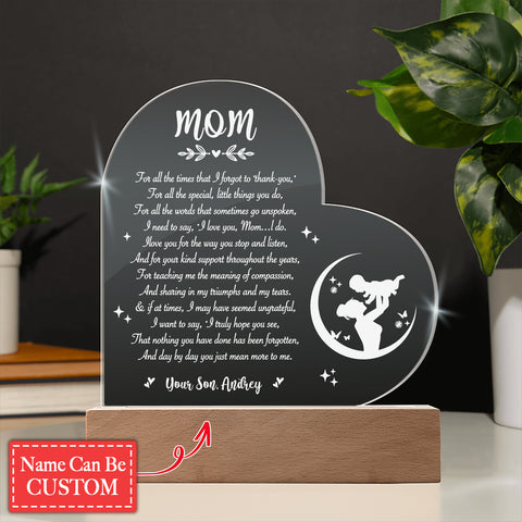 For All The Times That I Forgot To Thank You Gifts For Mother's Day Custom Name Engraved Acrylic Heart Plaque