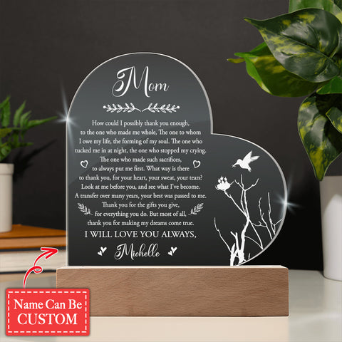 How Could I Possibly Thank You Enough Gifts For Mother's Day Personalized Name Engraved Acrylic Heart Plaque