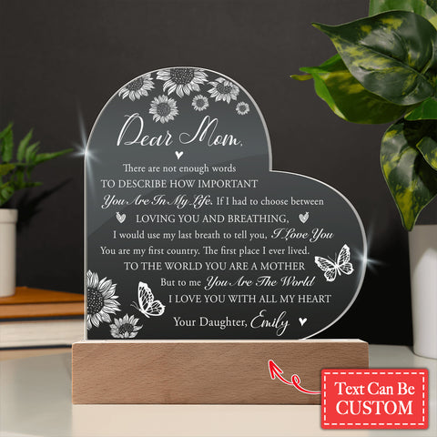 TO THE WORLD YOU ARE A MOTHER Gifts For Mother's Day Personalized Name Engraved Acrylic Heart Plaque