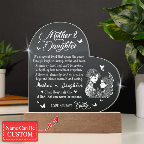 Mother & Daughter Gifts For Mother's Day Custom Name Engraved Acrylic Heart Plaque