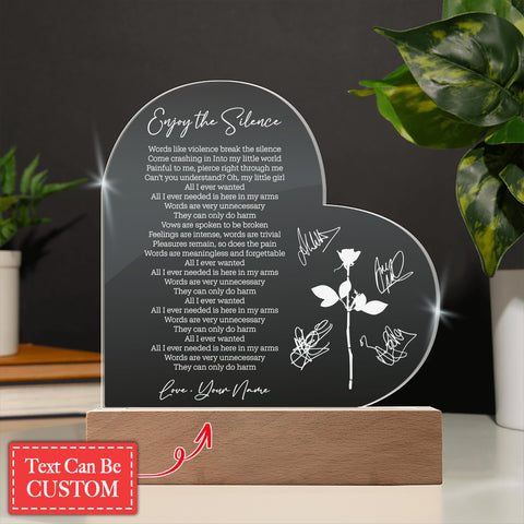 Enjoy The Silence Custom Name Engraved Acrylic Heart Plaque