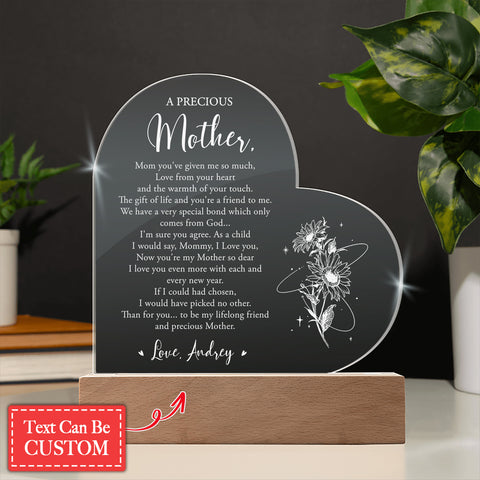 A PRECIOUS MOTHER Gifts For Mother's Day Custom Name Engraved Acrylic Heart Plaque