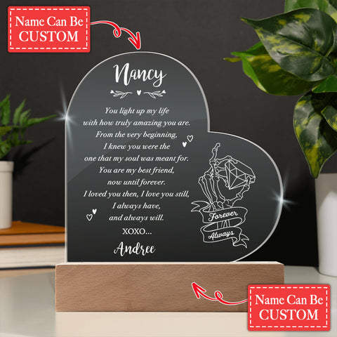 You Light Up My Life With How Truly Amazing You Are Custom Name Engraved Acrylic Heart Plaque
