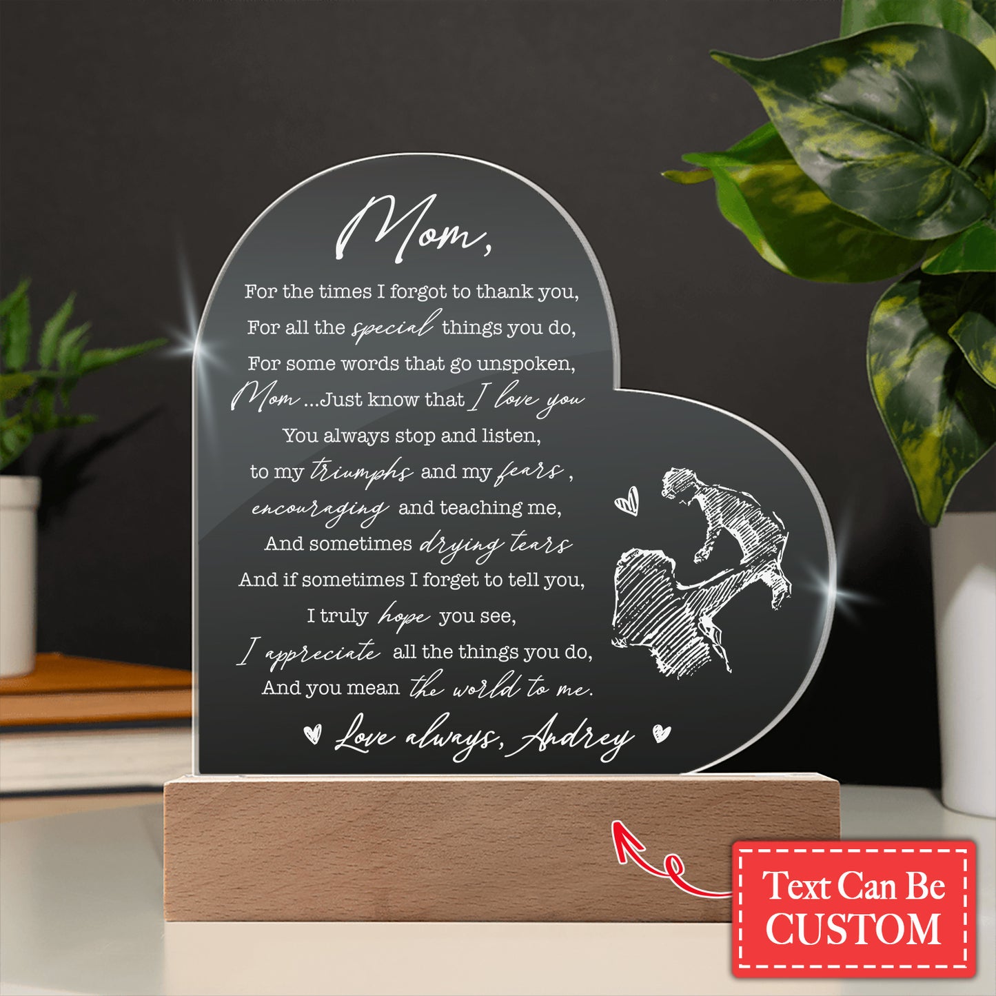 I Appreciate All The Things You Do Gifts For Mother's Day Personalized Name Engraved Acrylic Heart Plaque