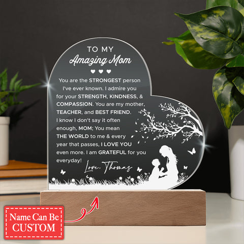To My Amazing Mom, I Am Grateful For You Everyday Gifts For Mother's Day Custom Name Engraved Acrylic Heart Plaque