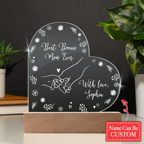 Best Bonus Mom Ever Gifts For Mother's Day Custom Name Engraved Acrylic Heart Plaque