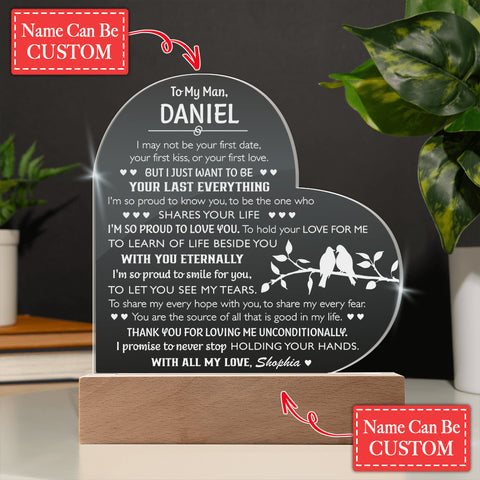 I Promise To Never Stop Holding Your Hands Personalized Name Engraved Acrylic Heart Plaque