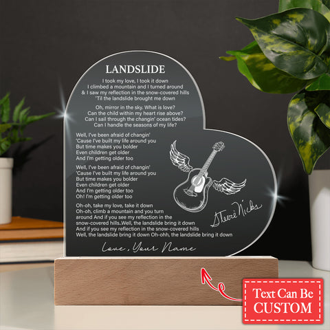 Landslide Stevie Nicks Heart Lyric Typography Custom Name Engraved Acrylic Heart Plaque