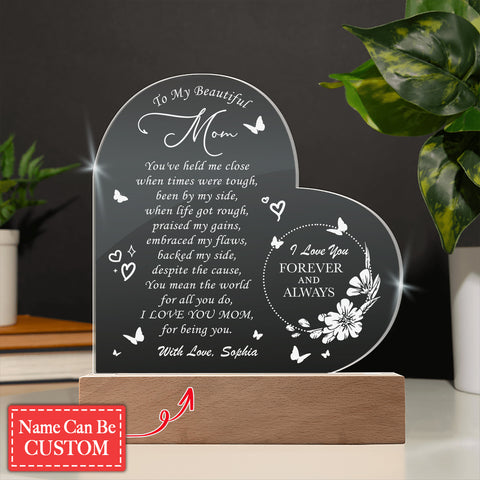 I LOVE YOU MOM For Being You Gifts For Mother's Day Custom Name Engraved Acrylic Heart Plaque