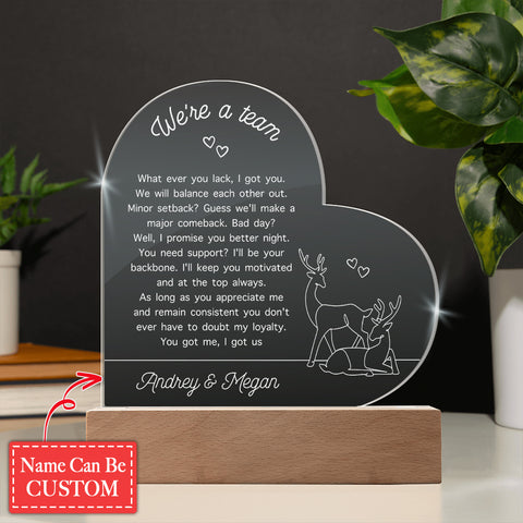 Deer Love Custom Name Engraved Acrylic Heart Plaque