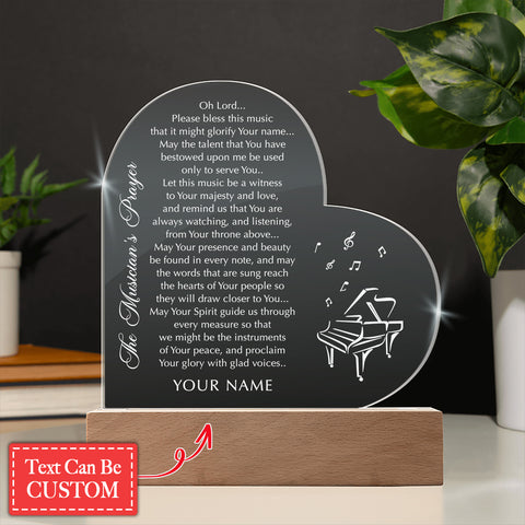 The Musician's Prayer Custom Name Engraved Acrylic Heart Plaque