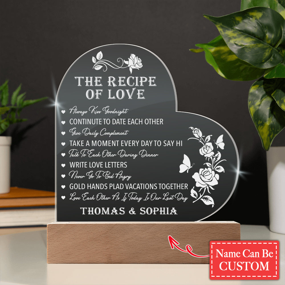 THE RECIPE OF LOVE Personalized Name Engraved Acrylic Heart Plaque