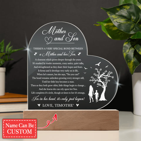 Mother and Son There's A Very Special Bond Between Gifts For Mother's Day Custom Name Engraved Acrylic Heart Plaque