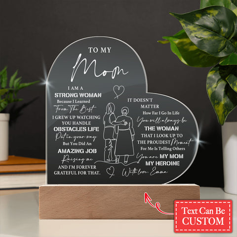 I AM A STRONG WOMAN Gifts For Mother's Day Personalized Name Engraved Acrylic Heart Plaque