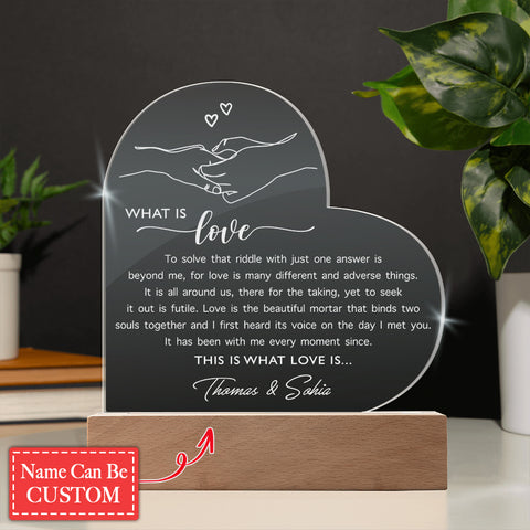 What Is Love Hand In Hand Personalized Name Engraved Acrylic Heart Plaque