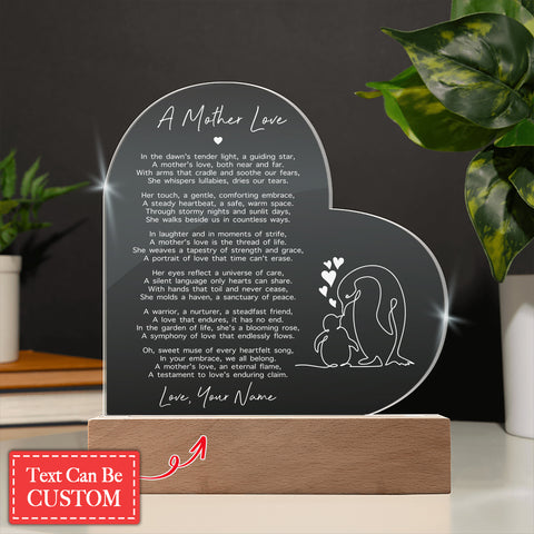 A Mother Love Gifts For Mother's Day Personalized Name Engraved Acrylic Heart Plaque