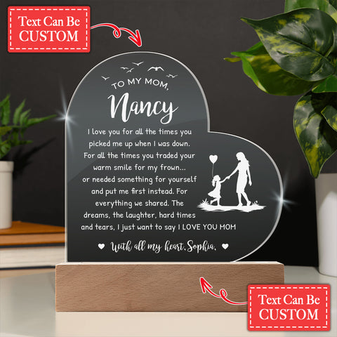 Mom, I Love You For All The Times Gifts For Mother's Day Custom Name Engraved Acrylic Heart Plaque