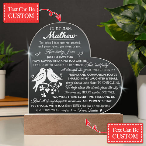 You're Truly The Love Of My Lifetime Custom Name Engraved Acrylic Heart Plaque