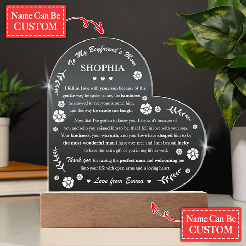 I Fell In Love With Your Son Because Gifts For Mother's Day Personalized Name Engraved Acrylic Heart Plaque