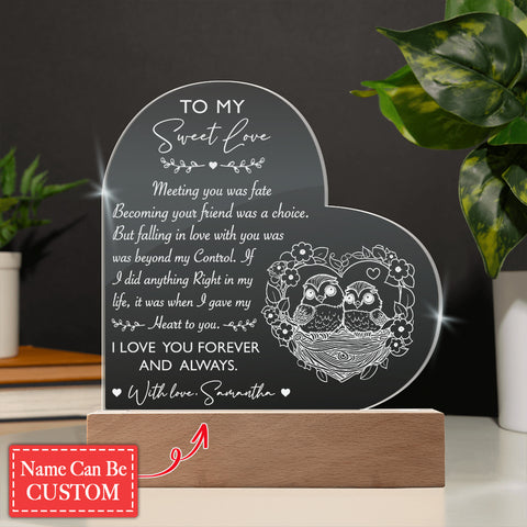 Owl Couple I Love You Forever And Always Personalized Name Engraved Acrylic Heart Plaque