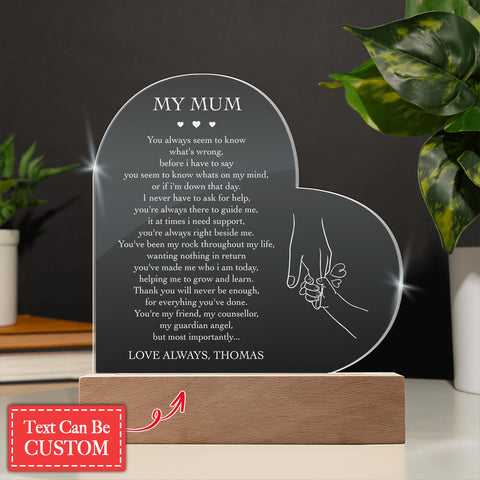 Mum You Always Seem To Gifts For Mother's Day Personalized Name Engraved Acrylic Heart Plaque