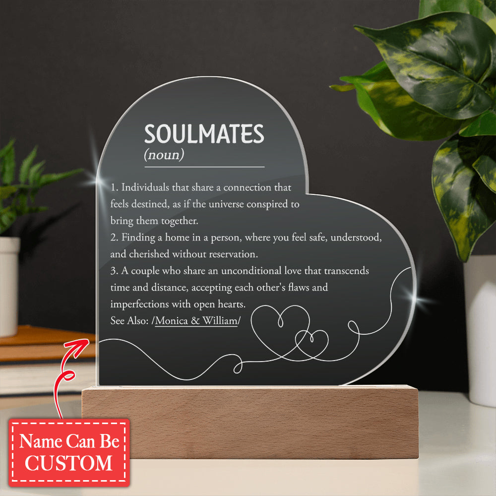 Personalized Name Soumates(noun) Engraved Acrylic Heart Plaque