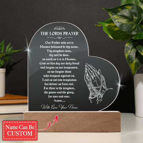 THE LORDS PRAYER Custom Name Engraved Acrylic Heart Plaque