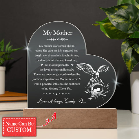 My Mother Gifts For Mother's Day Custom Name Engraved Acrylic Heart Plaque