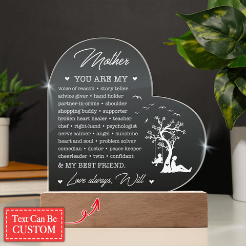 MOTHER YOU ARE MY Voice Of Reason Gifts For Mother's Day Personalized Name Engraved Acrylic Heart Plaque