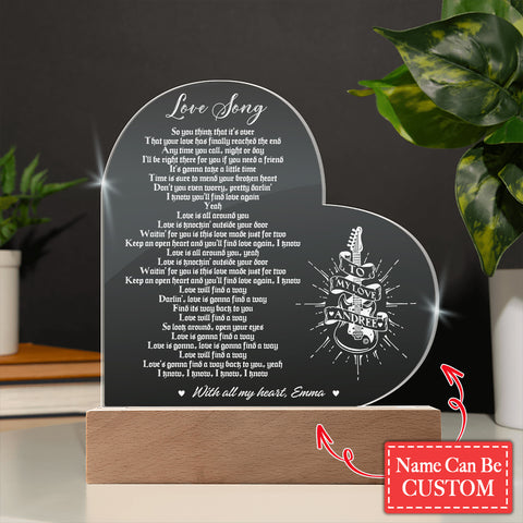 Tesla Love Song lyrics Custom Name Engraved Acrylic Heart Plaque