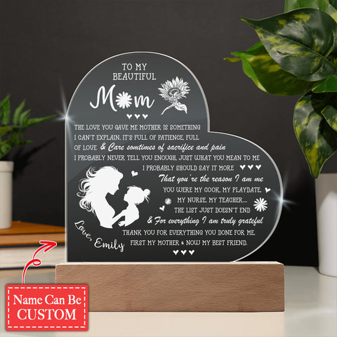 THE LOVE YOU GAVE ME MOTHER IS SOMETHING Gifts For Mother's Day Custom Name Engraved Acrylic Heart Plaque