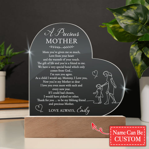 A Precious MOTHER Gifts For Mother's Day Personalized Name Engraved Acrylic Heart Plaque