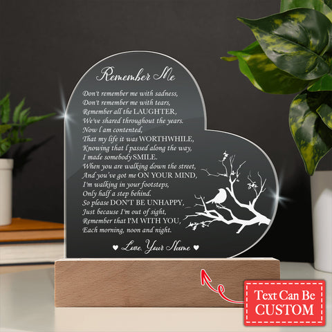 Remember All The Laughter Custom Name Engraved Acrylic Heart Plaque