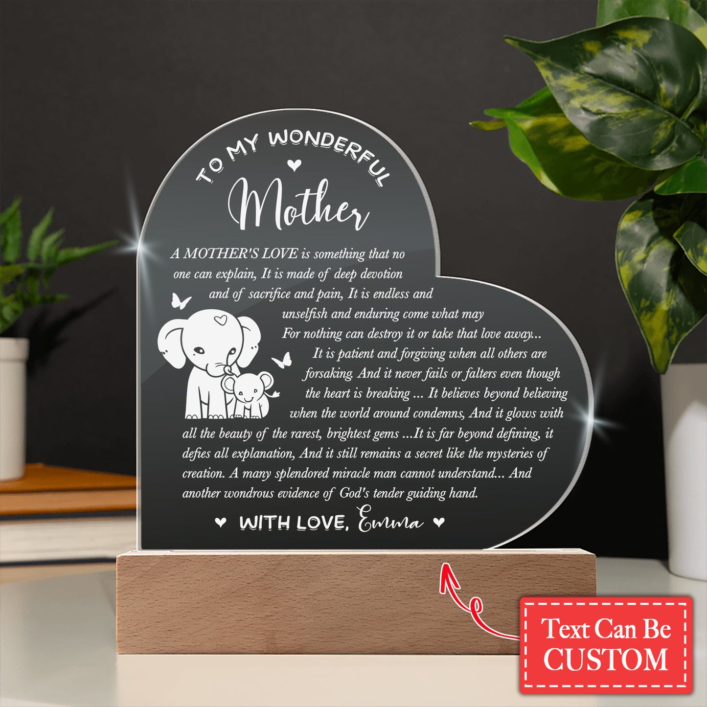 A MOTHER'S LOVE Is Something Gifts For Mother's Day Personalized Name Engraved Acrylic Heart Plaque