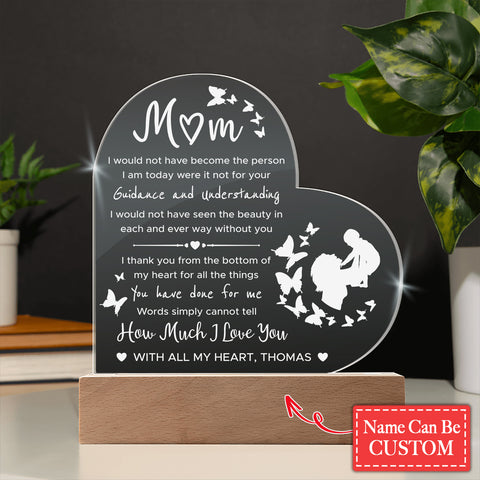 Mom, Words Simply Cannot Tell How Much I Love You Gifts For Mother's Day Custom Name Engraved Acrylic Heart Plaque