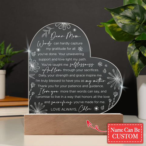 Words Can Hardly Capture My Gratitude Gifts For Mother's Day Personalized Name Engraved Acrylic Heart Plaque