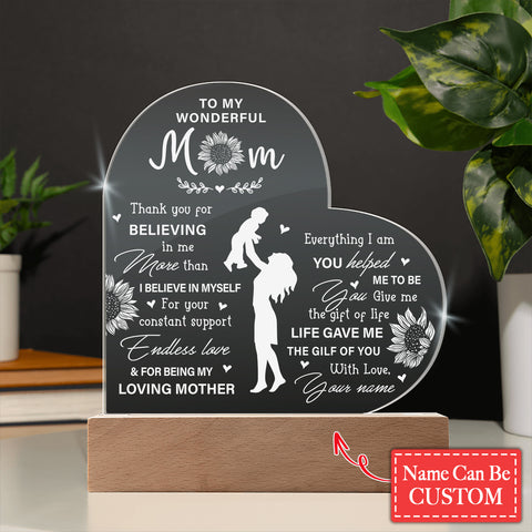 Thank You For Believing In Me Gifts For Mother's Day Custom Name Engraved Acrylic Heart Plaque