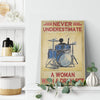 Never Understimate A Woman With A Drum Set Frame Canvas All Size