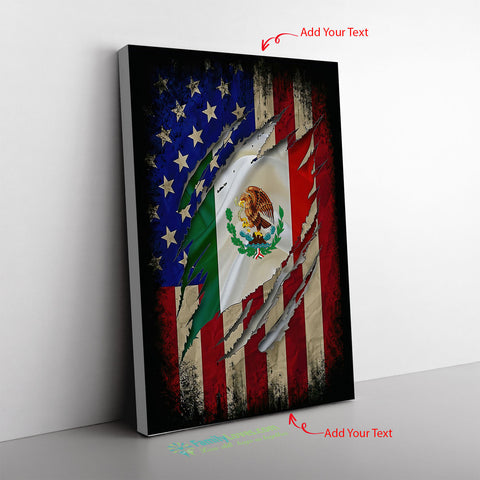 Scratched American Flag And Mexican Flag Frame Canvas All Size