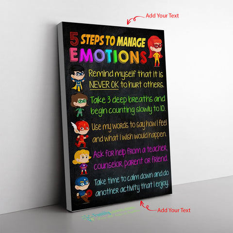 Teacher 5 Steps To Manage Emotions Framed Canvas Photo Print Wall Art, Canvas Wall All Size
