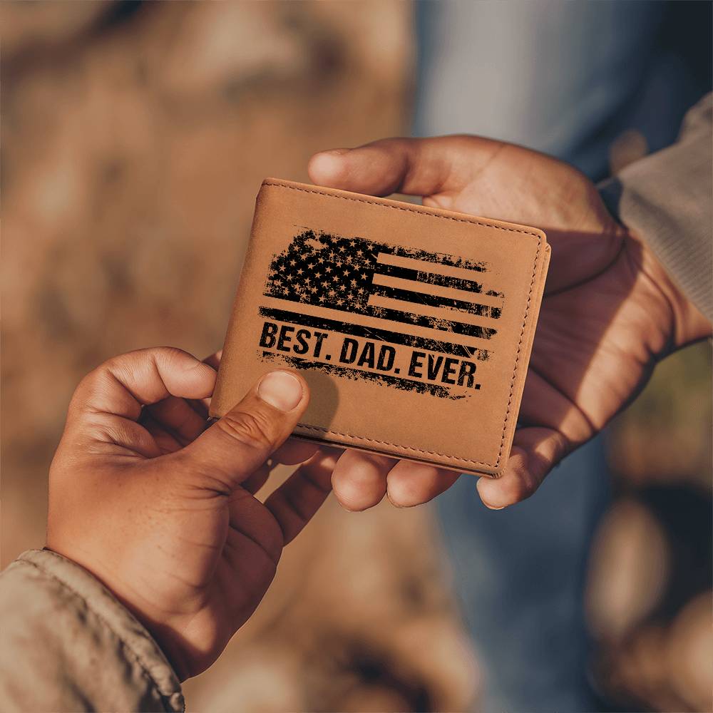 Best Dad Ever US American Flag Gifts For Father's Day Birthday Gift Idea Personalized Name Graphic Leather Wallet