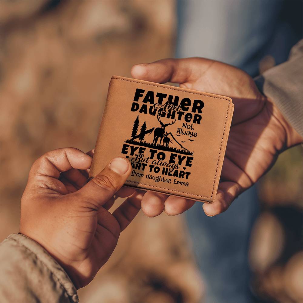 Father & Daughter Deer Gifts For Father's Day Birthday Gift Idea Personalized Name Graphic Leather Wallet