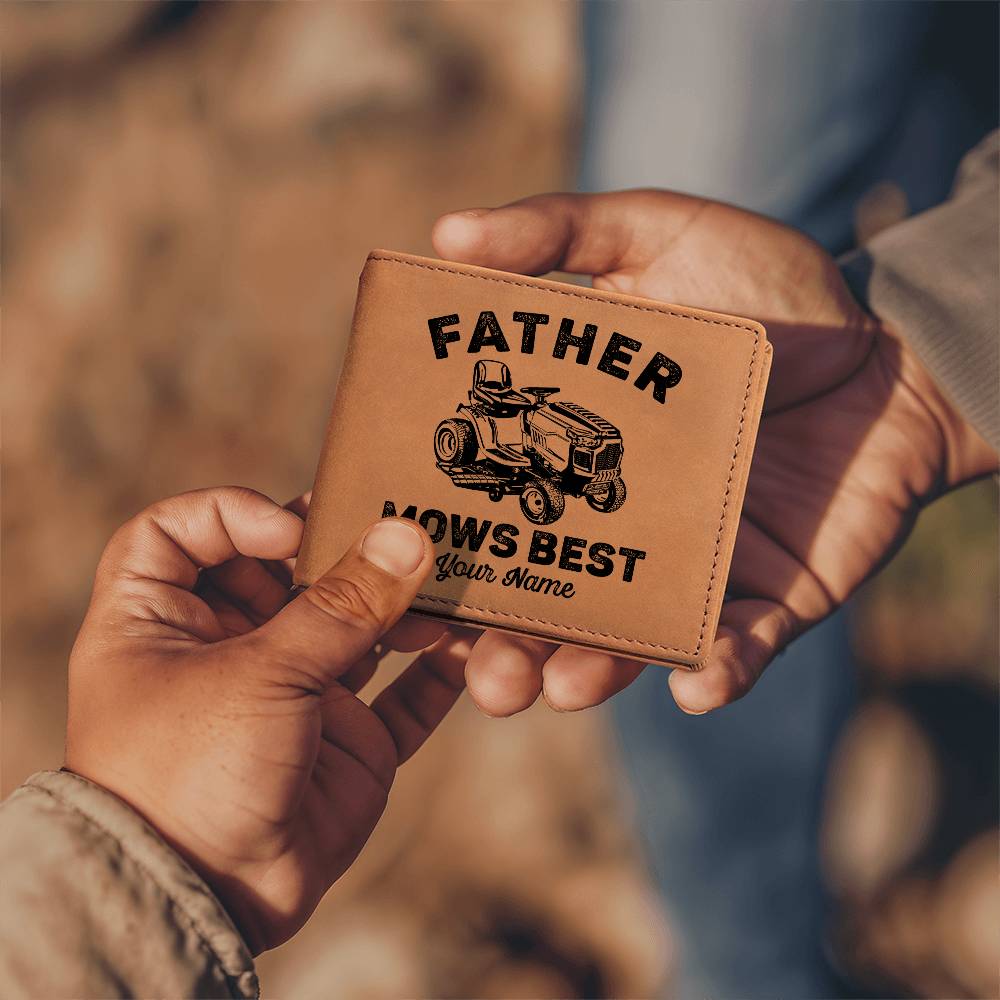 Father Mows Best Gifts For Father's Day Birthday Gift Idea Personalized Name Graphic Leather Wallet