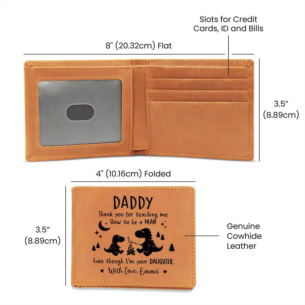 Dad And Child Dinosaur Gifts For Father's Day Personalized Name Graphic Leather Wallet