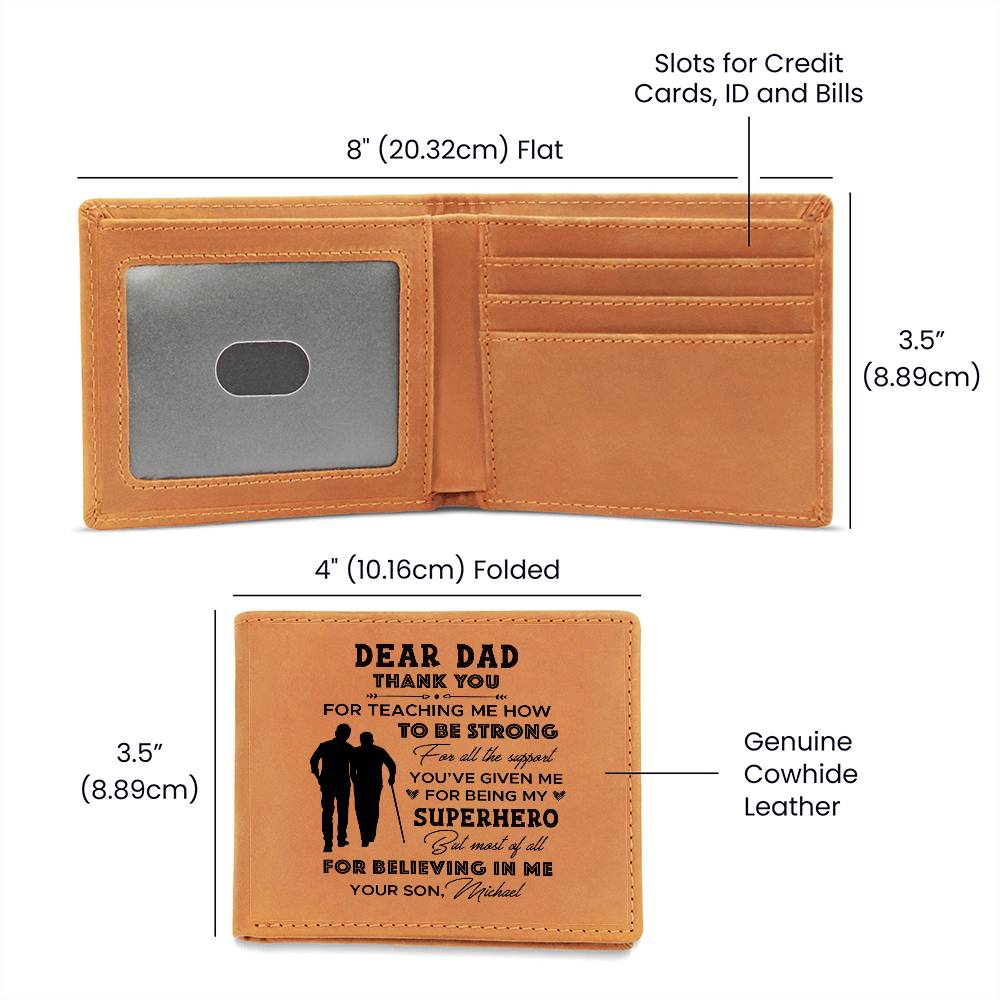 FOR TEACHING ME HOW TO BE STRONG Gifts For Father's Day Personalized Name Graphic Leather Wallet