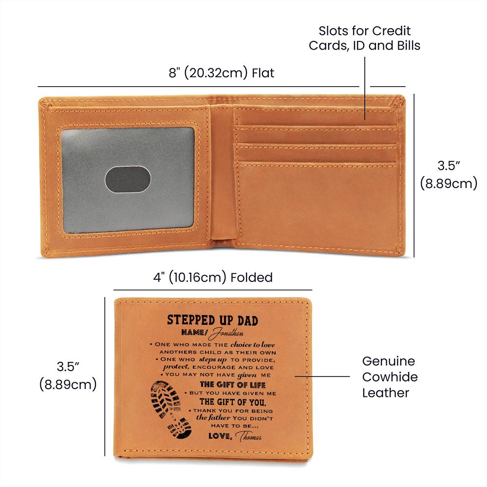 STEPPED UP DAD Gifts For Father's Day Personalized Name Graphic Leather Wallet