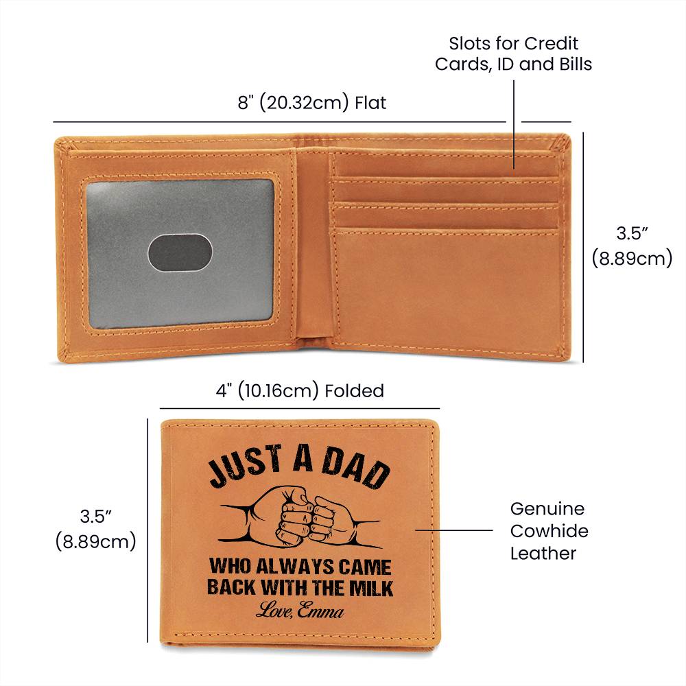 Just A Dad Who Always Came Back With The Milk Gifts For Father's Day Birthday Gift Idea Personalized Name Graphic Leather Wallet