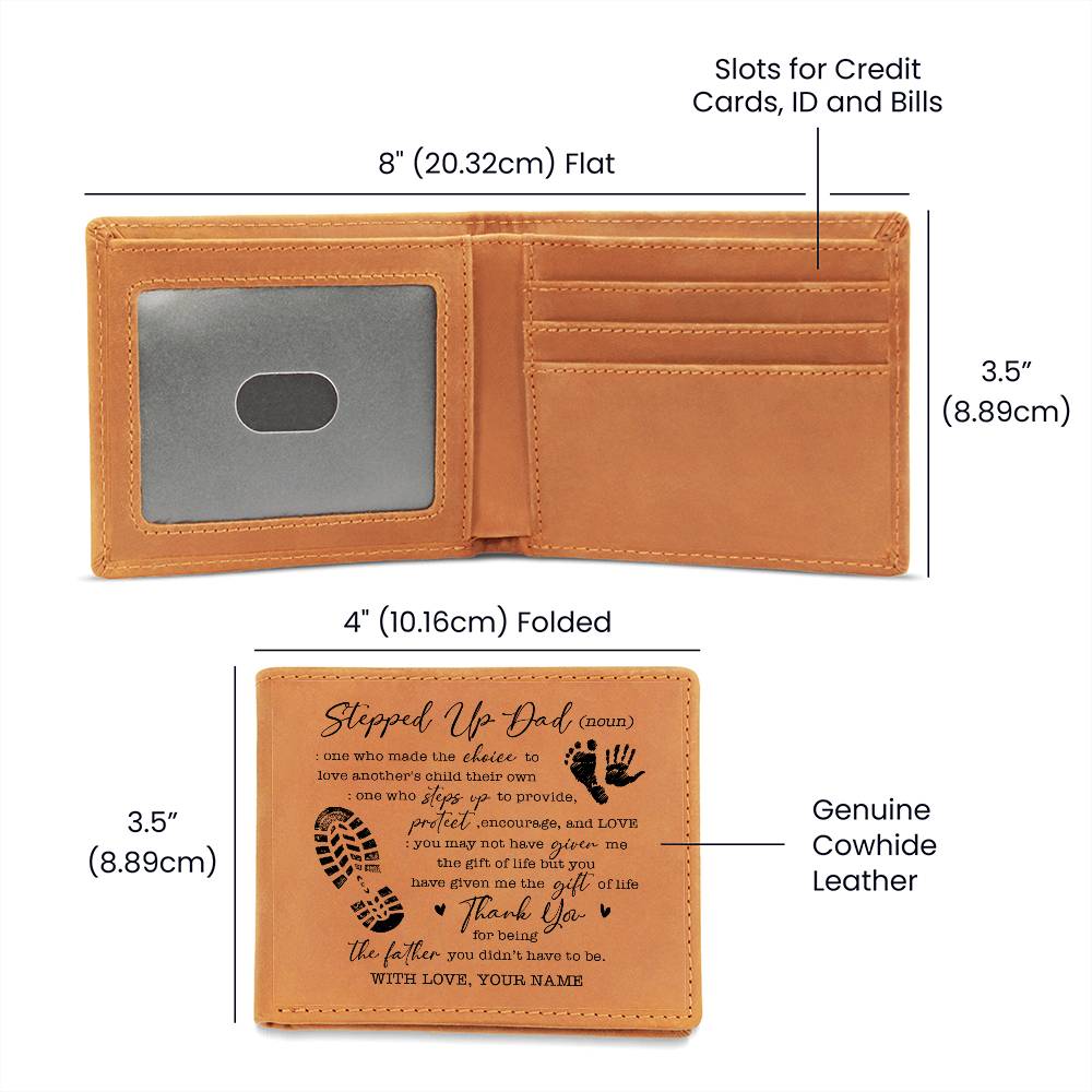 Stepped Up Dad (noun) Gifts For Father's Day Personalized Name Graphic Leather Wallet