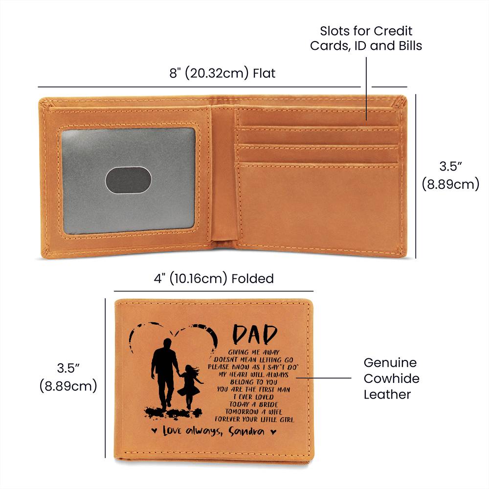 DAD GIVING ME AWAY, DOESN'T MEAN LETTING GO Gifts For Father's Day Birthday Gift Idea Personalized Name Graphic Leather Wallet