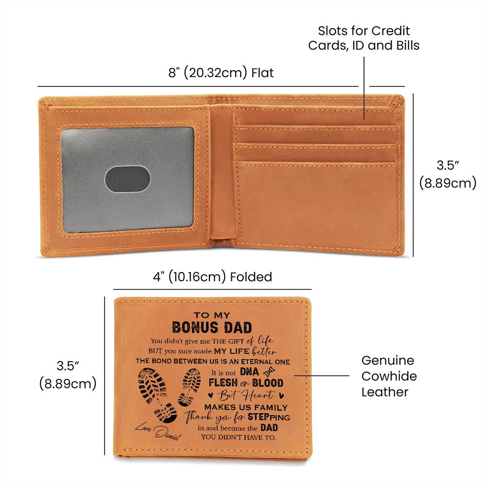 TO MY BONUS DAD Gifts For Father's Day Personalized Name Graphic Leather Wallet